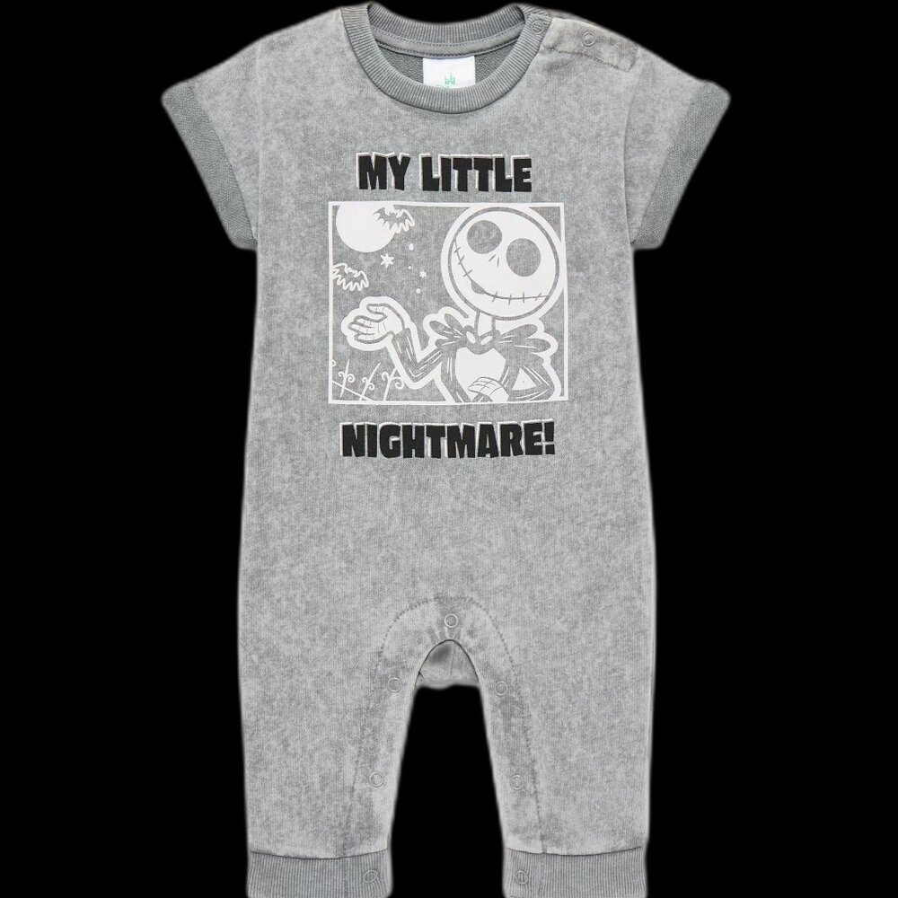 NWT Disney Nightmare Before Christmas Baby Gray Romper Jack Skellington 0-3M